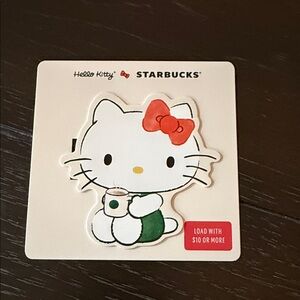 Starbucks Hello Kitty Card with Red Bow and Green Apron